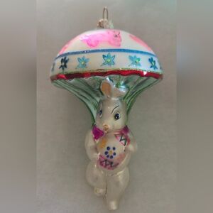 Festive Bunny Glass Figurine Ornament - White and Pink